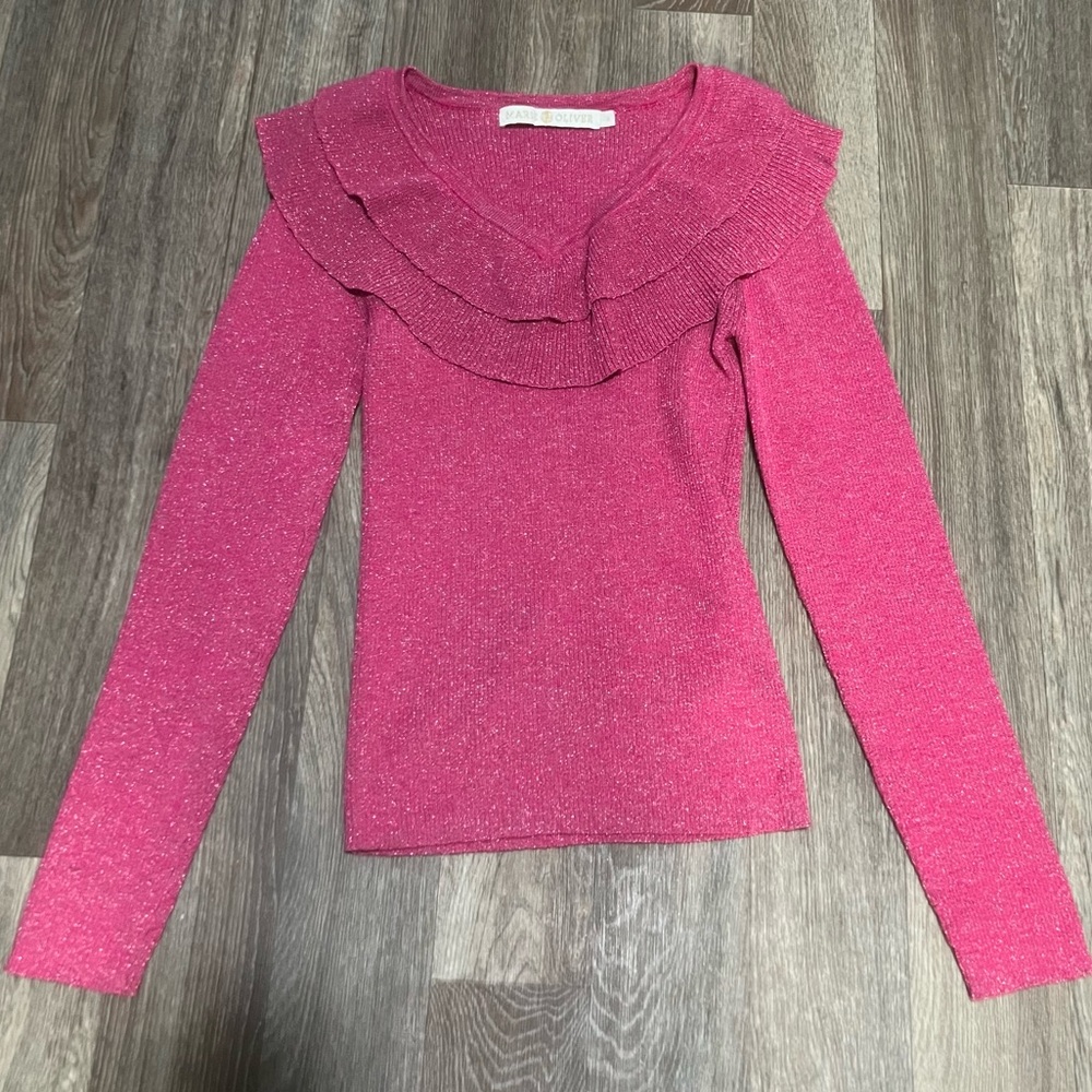 Marie Oliver Hot Pink Ruffle Sweater Shirt